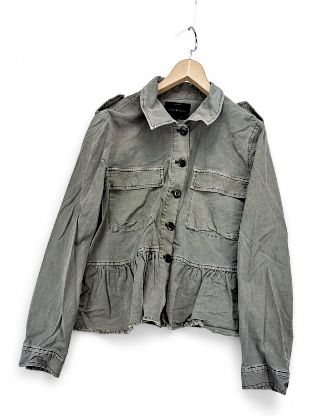 Lucky Brand Women's Washed Utility Denim Jacket Peplum M